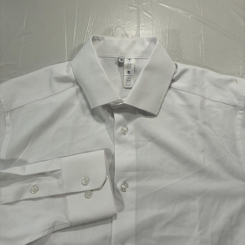State & Liberty Dress Shirt Mens Medium White Button Long Sleeve Stretch stain